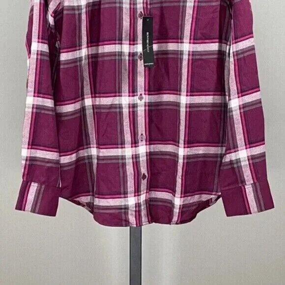 NEW Banana Republic Shirt Womens XS purple black plaid button up preppy - Picture 3 of 10